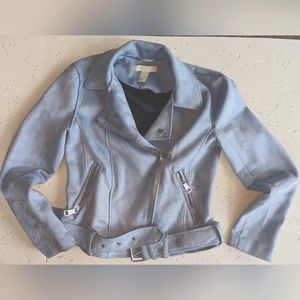 Light Blue Faux Suede Moto Jacket